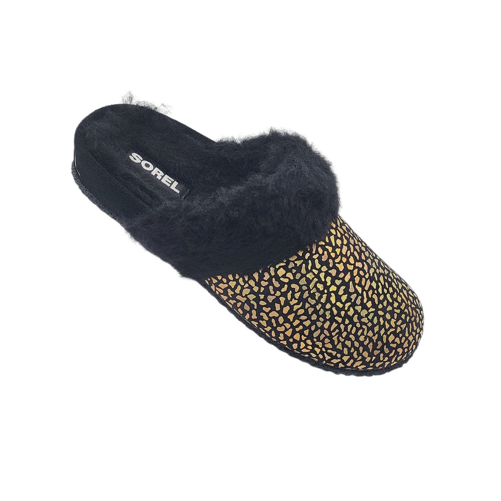 Sorel Kids Unisex Size 6 Nakiska Slide II Slippers Black/Sea Salt Faux Fur